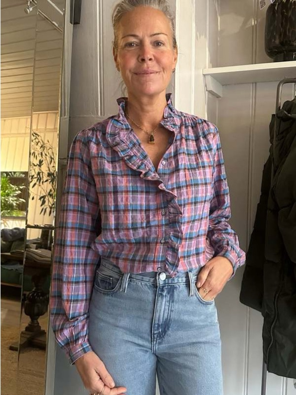 XIRENA | Purple Plaid women's Nicholson shirt XS